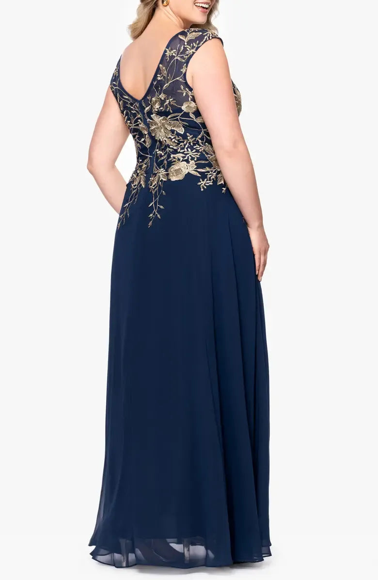 Elegant Navy Blue Chiffon A-Line Sleeveless Floor-Length Mother of the Bride Dress