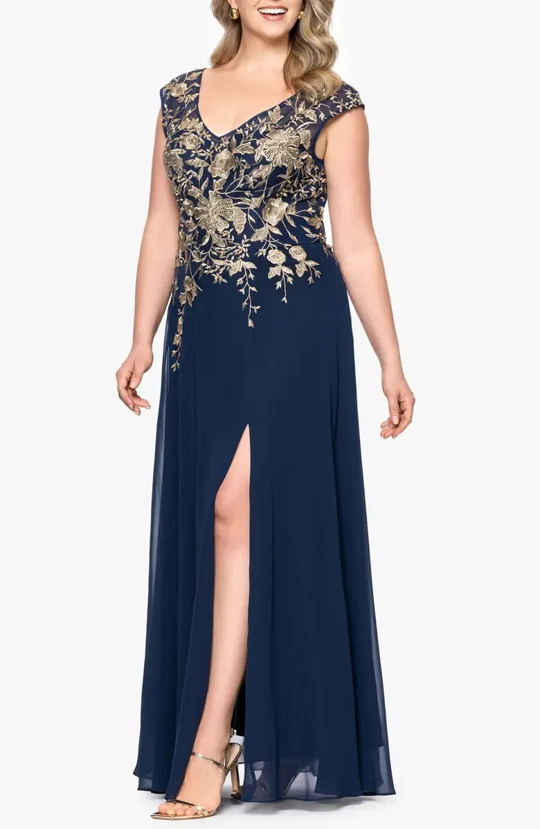 Elegant Navy Blue Chiffon A-Line Sleeveless Floor-Length Mother of the Bride Dress