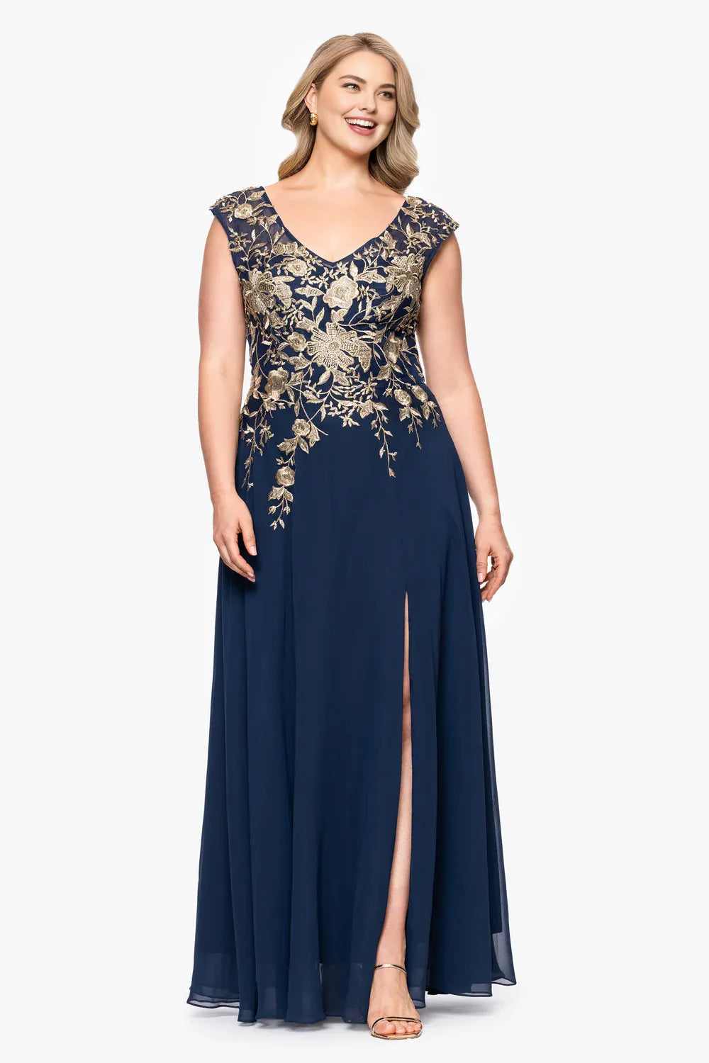 Elegant Navy Blue Chiffon A-Line Sleeveless Floor-Length Mother of the Bride Dress