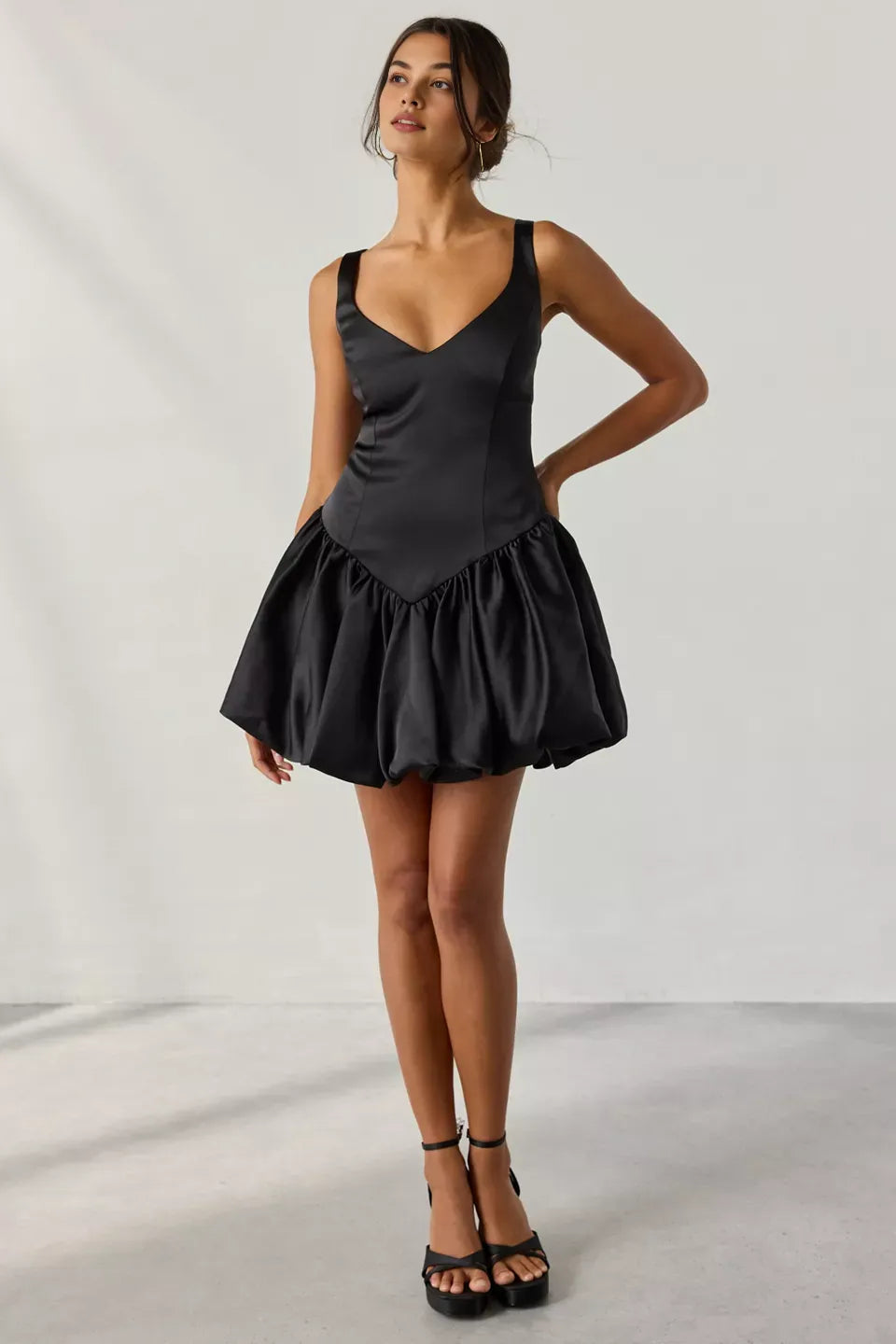 Refined Beautiful Timeless Chic Elegant Black Satin A-Line Sleeveless Mini Homecoming Dress