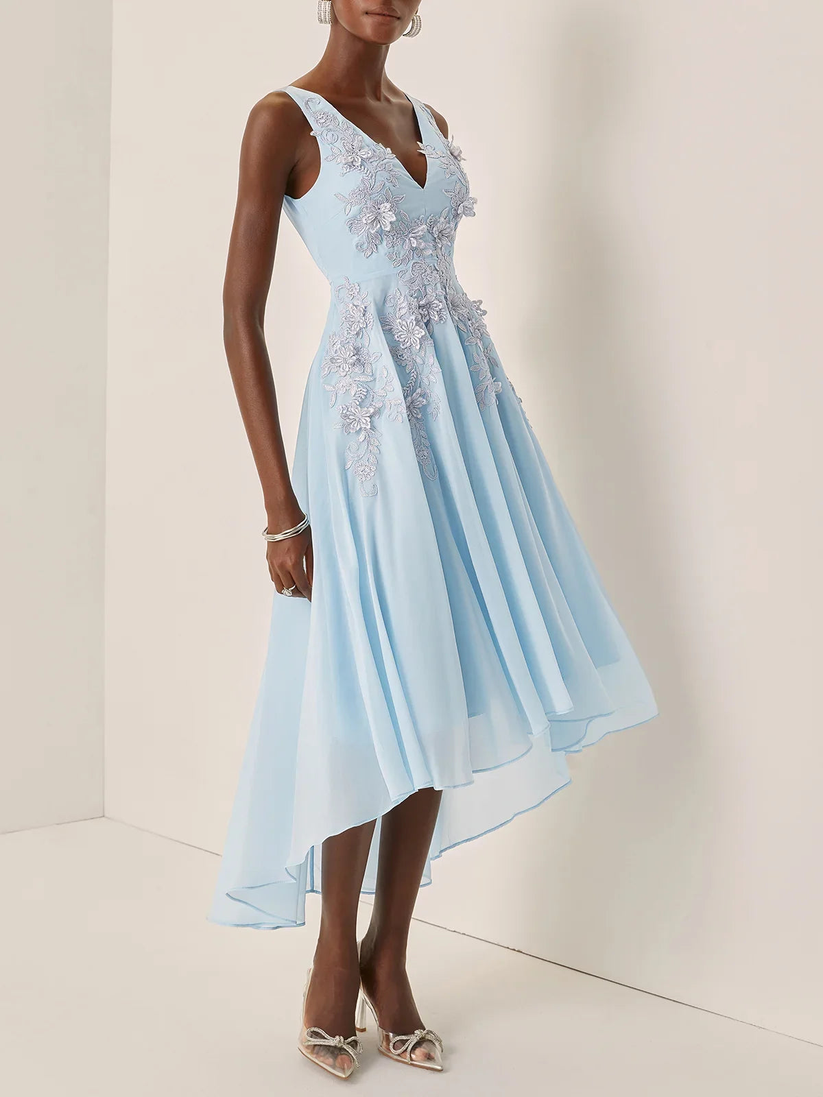 Special Occasion Sophisticated Elegant Light Blue Chiffon A-Line Asymmetric Sleeveless Prom Dress