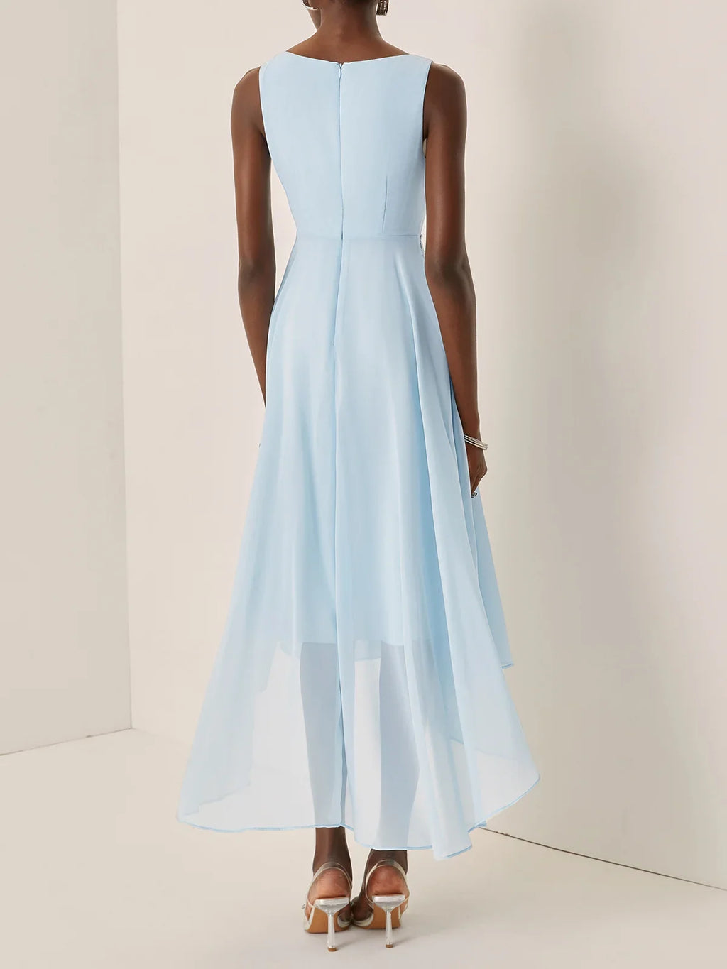 Special Occasion Sophisticated Elegant Light Blue Chiffon A-Line Asymmetric Sleeveless Prom Dress