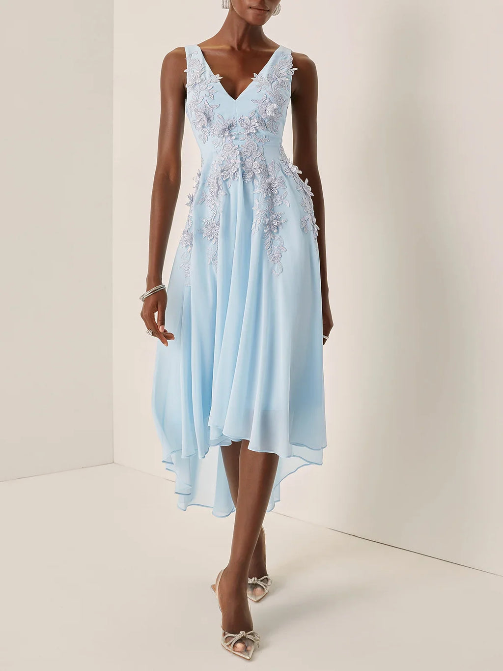 Special Occasion Sophisticated Elegant Light Blue Chiffon A-Line Asymmetric Sleeveless Prom Dress