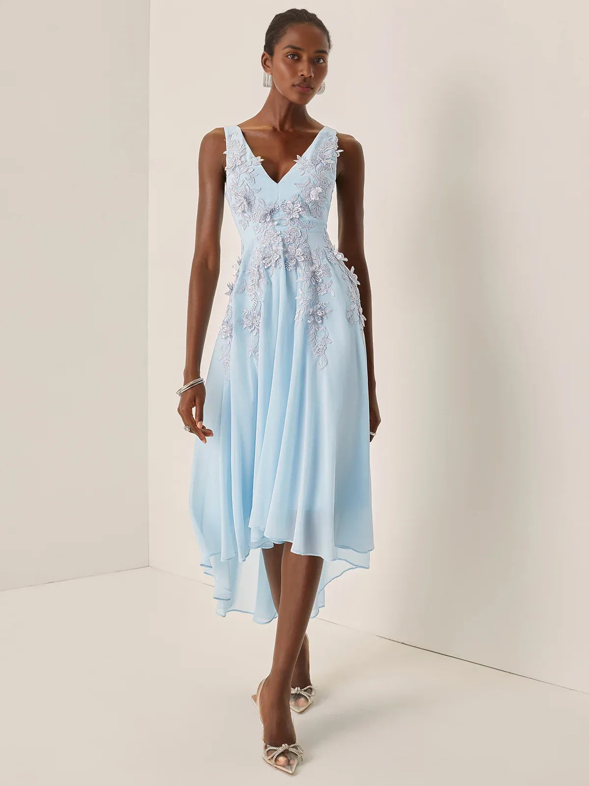 Special Occasion Sophisticated Elegant Light Blue Chiffon A-Line Asymmetric Sleeveless Prom Dress