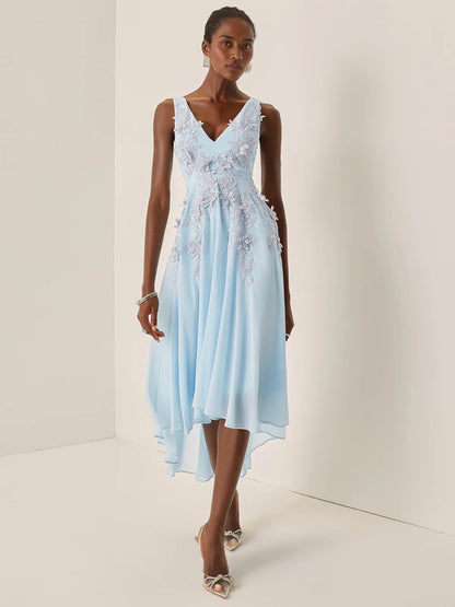 Special Occasion Sophisticated Elegant Light Blue Chiffon A-Line Asymmetric Sleeveless Prom Dress