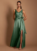 Sophisticated Graceful Stylish Elegant Emerald Green Satin A-Line Sleeveless Floor-Length Evening Dress