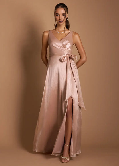 Sophisticated Graceful Stylish Elegant Emerald Green Satin A-Line Sleeveless Floor-Length Evening Dress