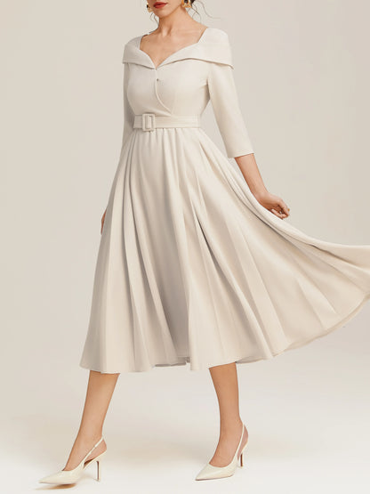 Graceful Stylish Refined Beautiful Timeless Chic Elegant Red A-Line Tea-Length Evening Dress