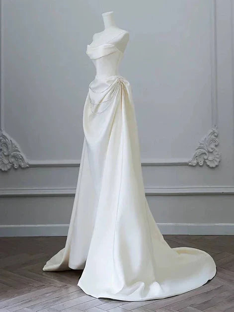 Ivory Off-the-Shoulder Long Prom Dress With Beaded