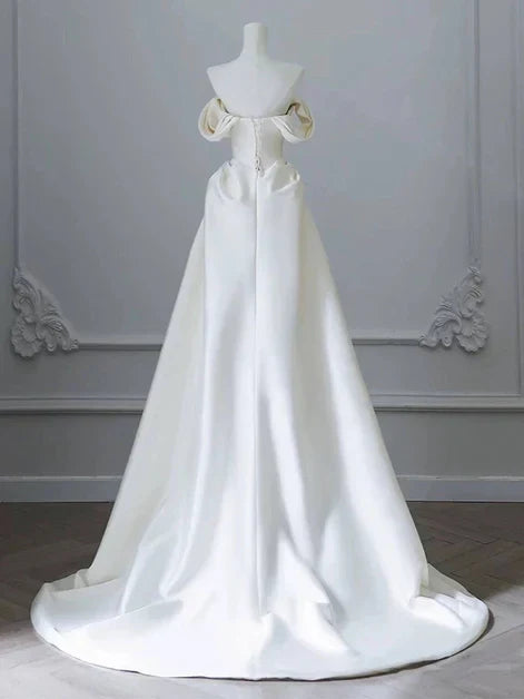 Ivory Off-the-Shoulder Long Prom Dress With Beaded
