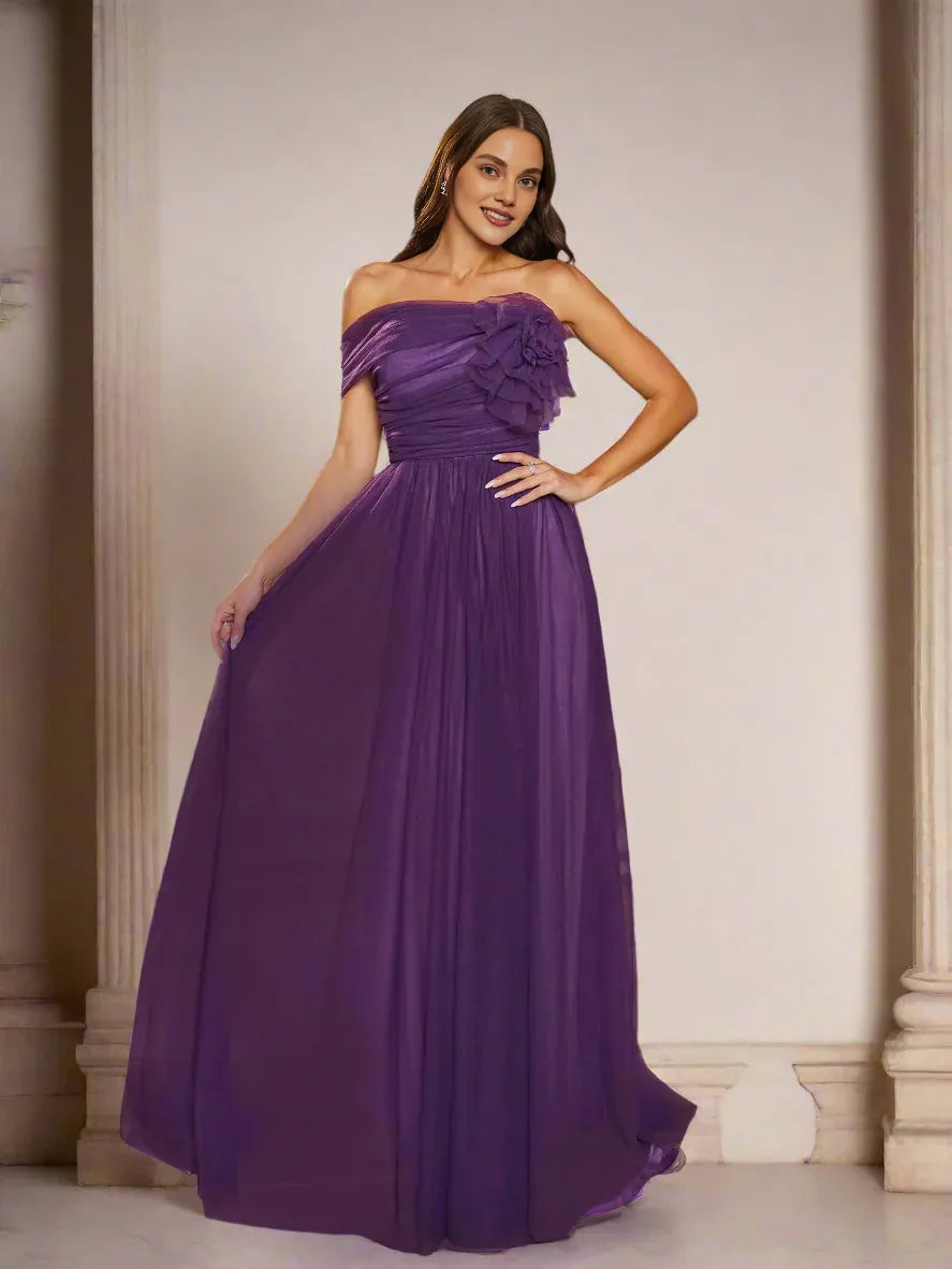 Special Occasion Sophisticated Graceful Elegant Purple Tulle A-Line Sleeveless Floor-Length Prom Dress