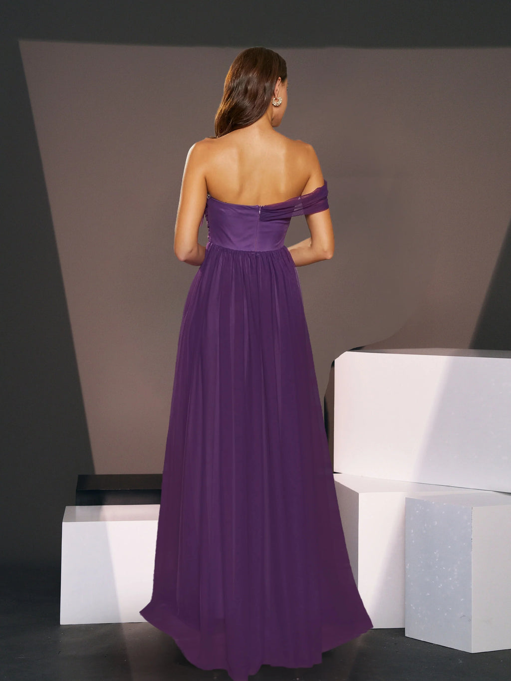 Special Occasion Sophisticated Graceful Elegant Purple Tulle A-Line Sleeveless Floor-Length Prom Dress