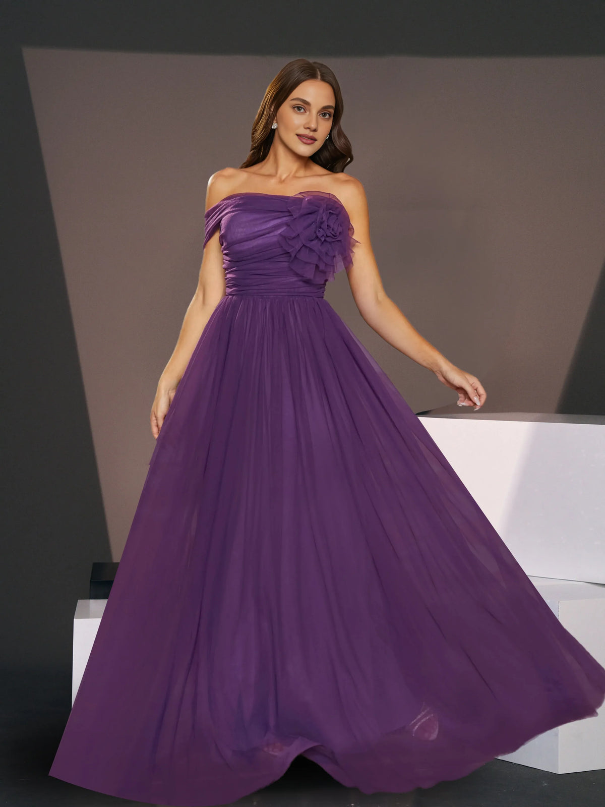 Special Occasion Sophisticated Graceful Elegant Purple Tulle A-Line Sleeveless Floor-Length Prom Dress