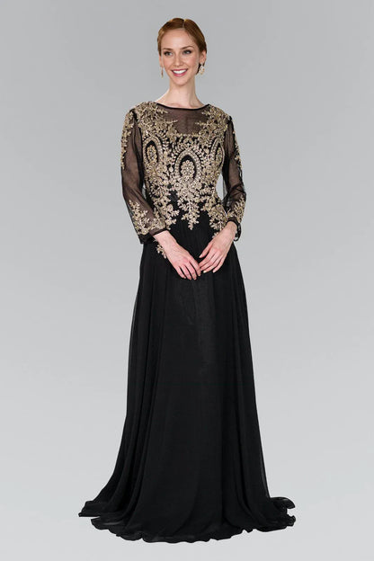 Chic Elegant Burgundy Chiffon A-Line Scoop Neck Long Sleeve Floor-Length Prom Dress