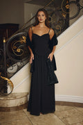 Black Spaghetti Straps Corset Maxi Prom Dress For Women No Cape