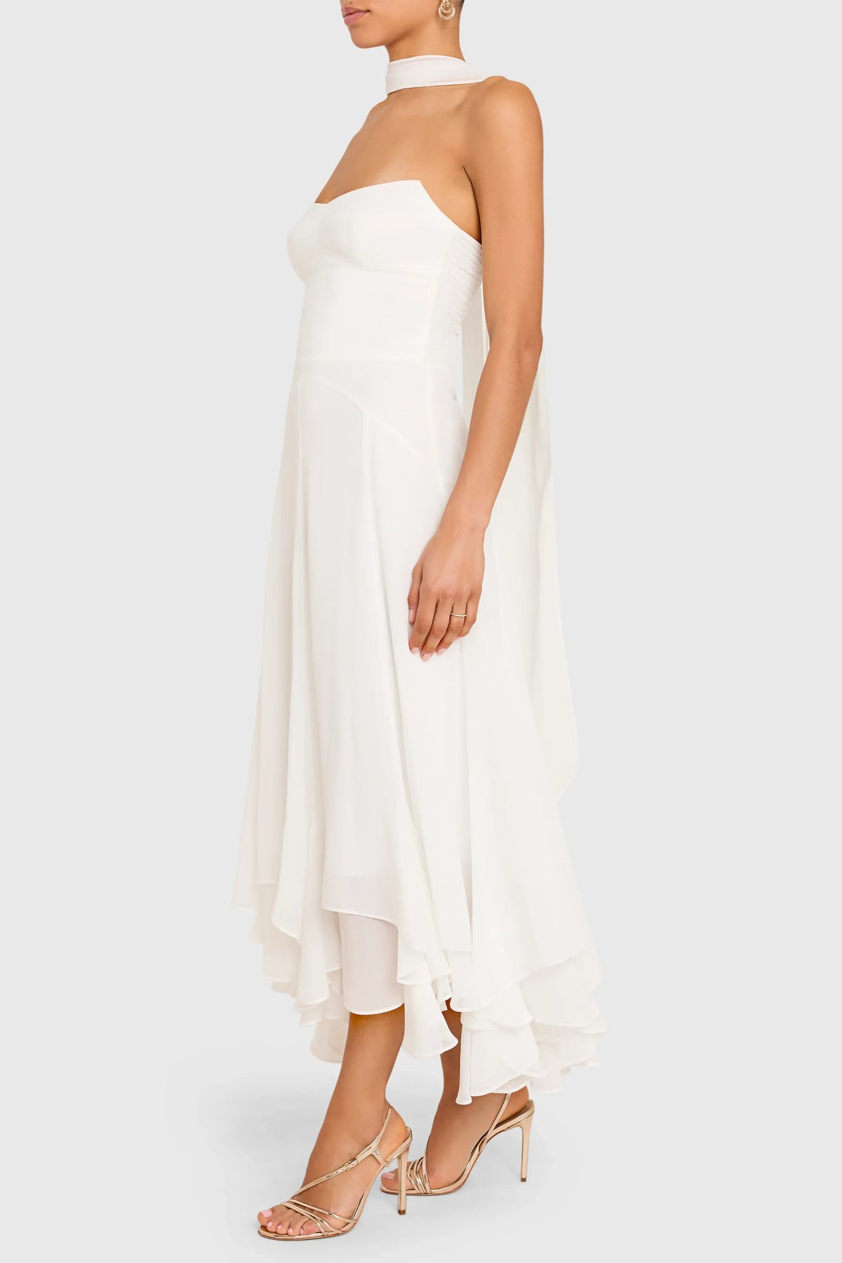 Timeless Special Occasion Sophisticated Elegant White Chiffon A-Line Halter Midi Prom Dress