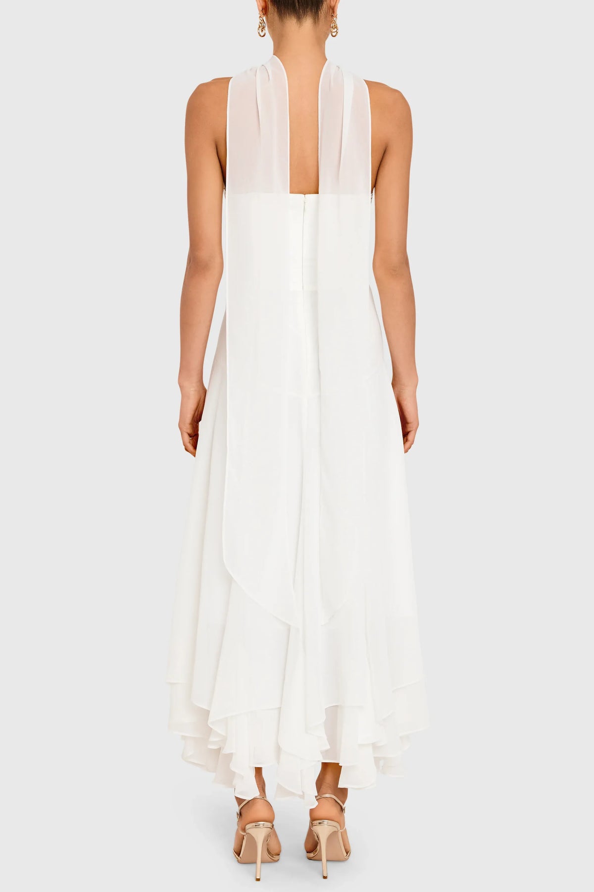 Timeless Special Occasion Sophisticated Elegant White Chiffon A-Line Halter Midi Prom Dress