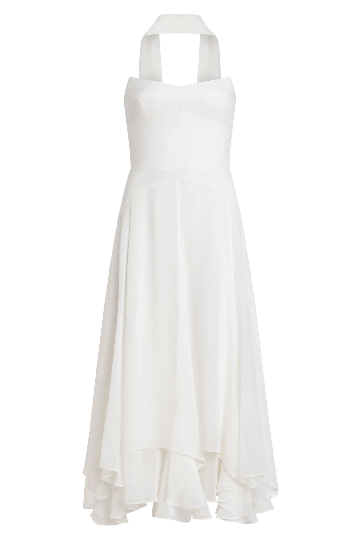 Timeless Special Occasion Sophisticated Elegant White Chiffon A-Line Halter Midi Prom Dress