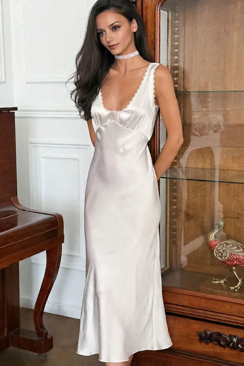 V-Neck Sleeveless Tie-Back V back Tea-Length Prom Dresses