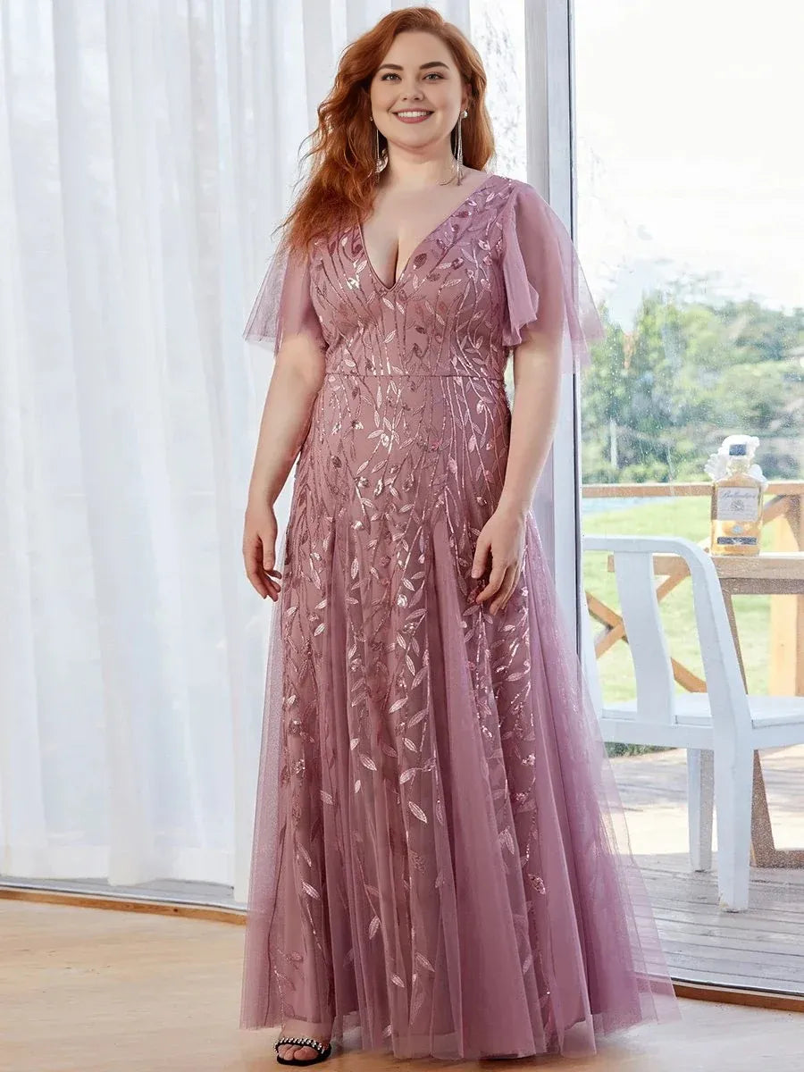 Special Occasion Sophisticated Graceful Elegant Dusty Rose Tulle A-Line Floor-Length Prom Dress