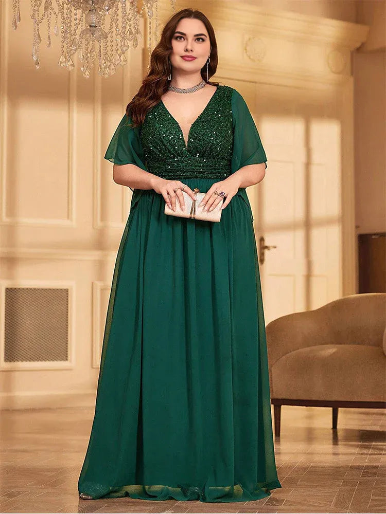 Special Occasion Sophisticated Elegant Emerald Green Chiffon A-Line Backless Floor-Length Prom Dress