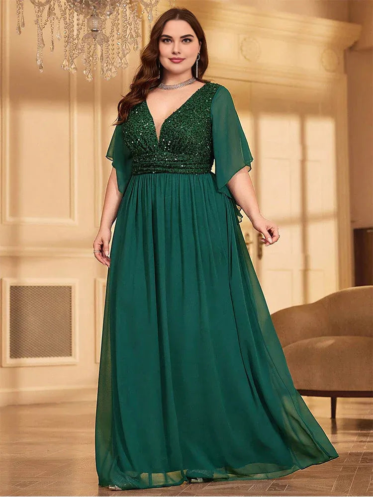 Special Occasion Sophisticated Elegant Emerald Green Chiffon A-Line Backless Floor-Length Prom Dress