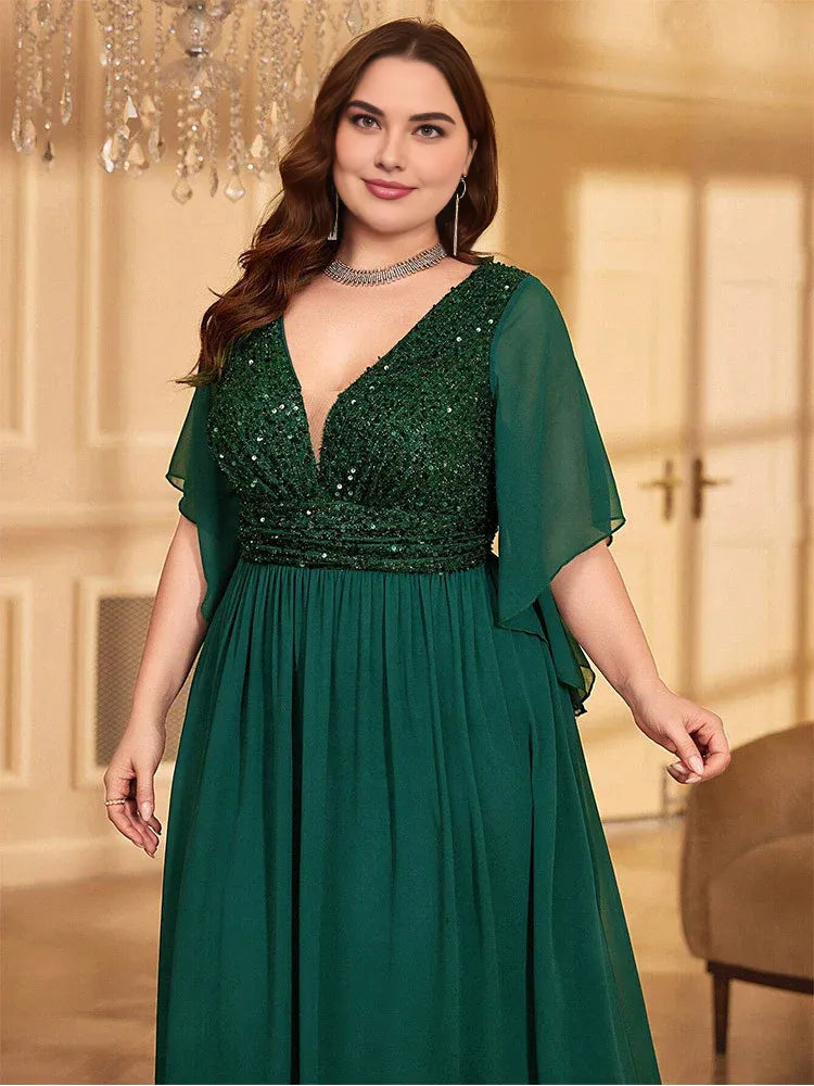 Special Occasion Sophisticated Elegant Emerald Green Chiffon A-Line Backless Floor-Length Prom Dress