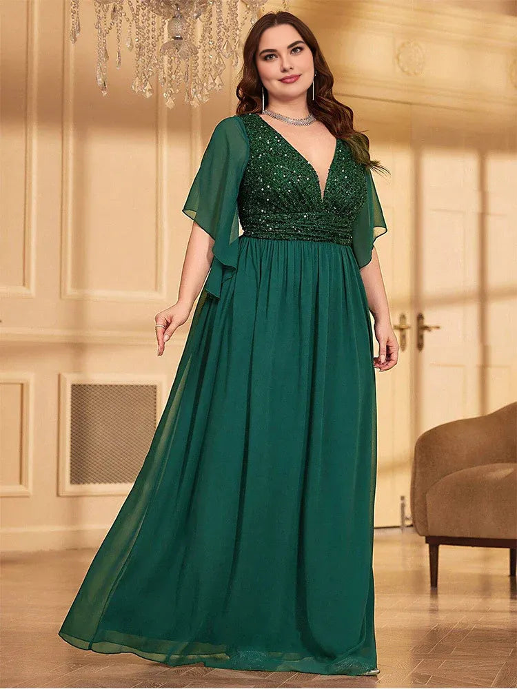 Special Occasion Sophisticated Elegant Emerald Green Chiffon A-Line Backless Floor-Length Prom Dress