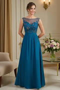 Graceful Stylish Elegant Teal Chiffon Sleeveless Floor-Length Mother of the Bride Dress