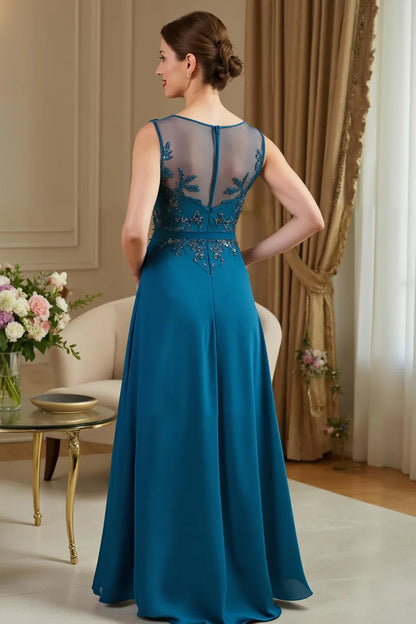Graceful Stylish Elegant Teal Chiffon Sleeveless Floor-Length Mother of the Bride Dress