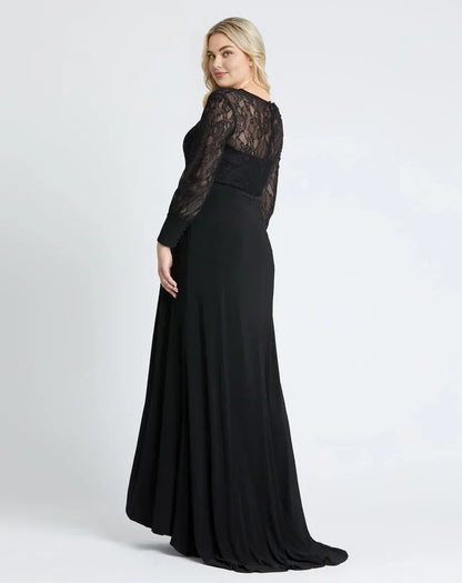 Elegant Black Lace High Neck Long Sleeve Long Mother of the Bride Dress