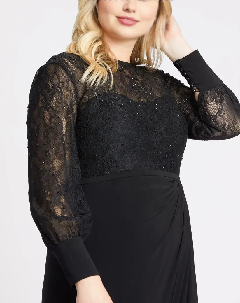 Elegant Black Lace High Neck Long Sleeve Long Mother of the Bride Dress