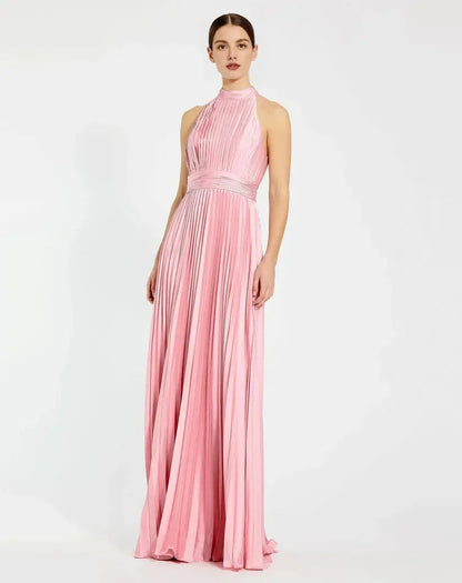 Sophisticated Graceful Stylish Elegant Blush Pink High Neck Sleeveless Floor-Length Prom Dress