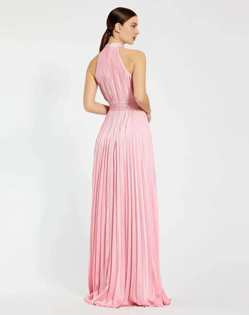 Sophisticated Graceful Stylish Elegant Blush Pink High Neck Sleeveless Floor-Length Prom Dress