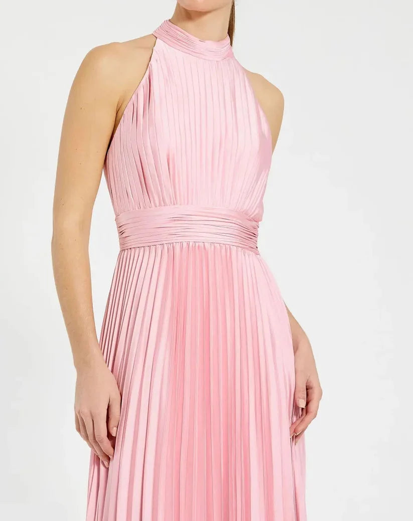Sophisticated Graceful Stylish Elegant Blush Pink High Neck Sleeveless Floor-Length Prom Dress
