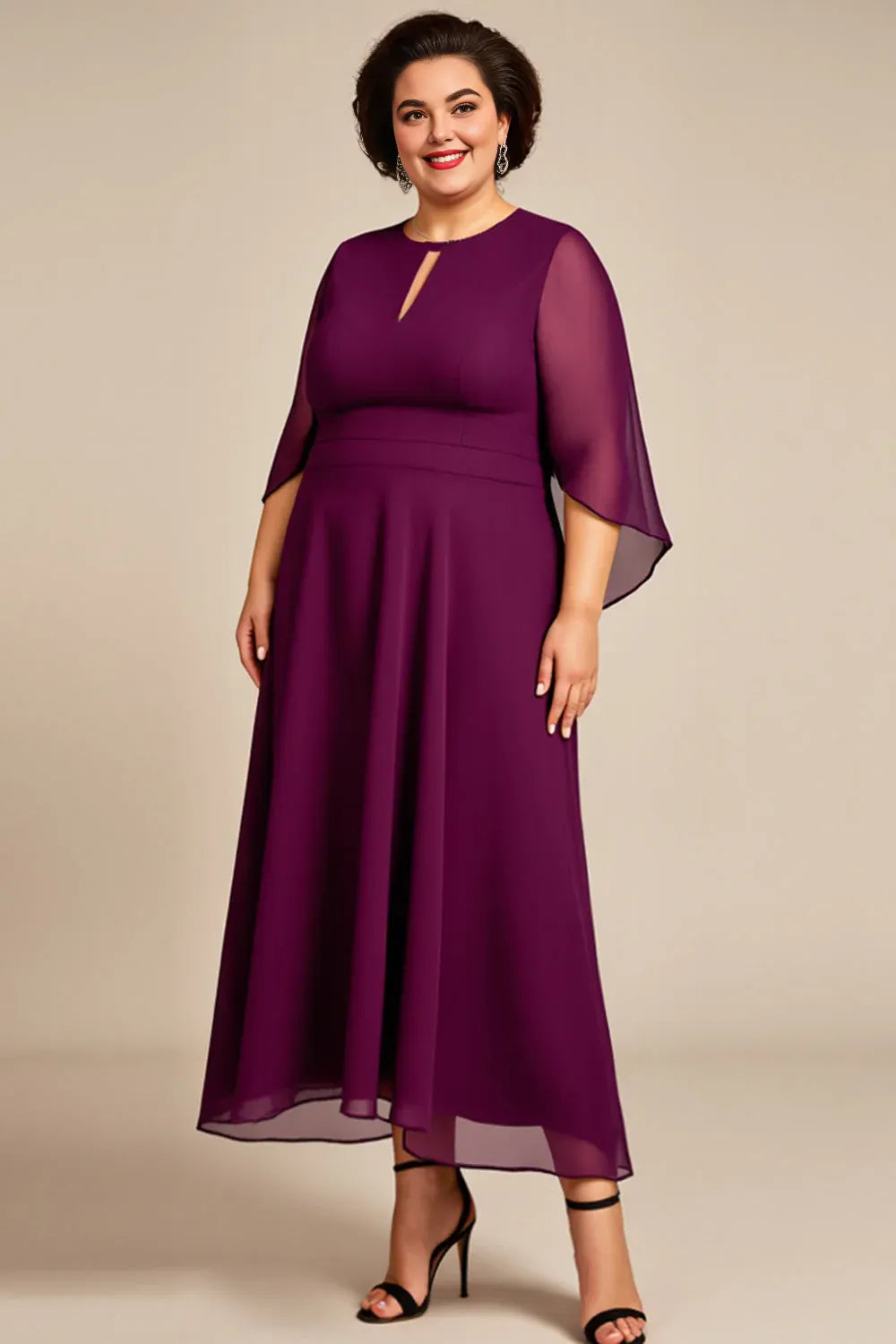 Beautiful Timeless Elegant Chiffon Long Sleeve Long Mother of the Bride Dress