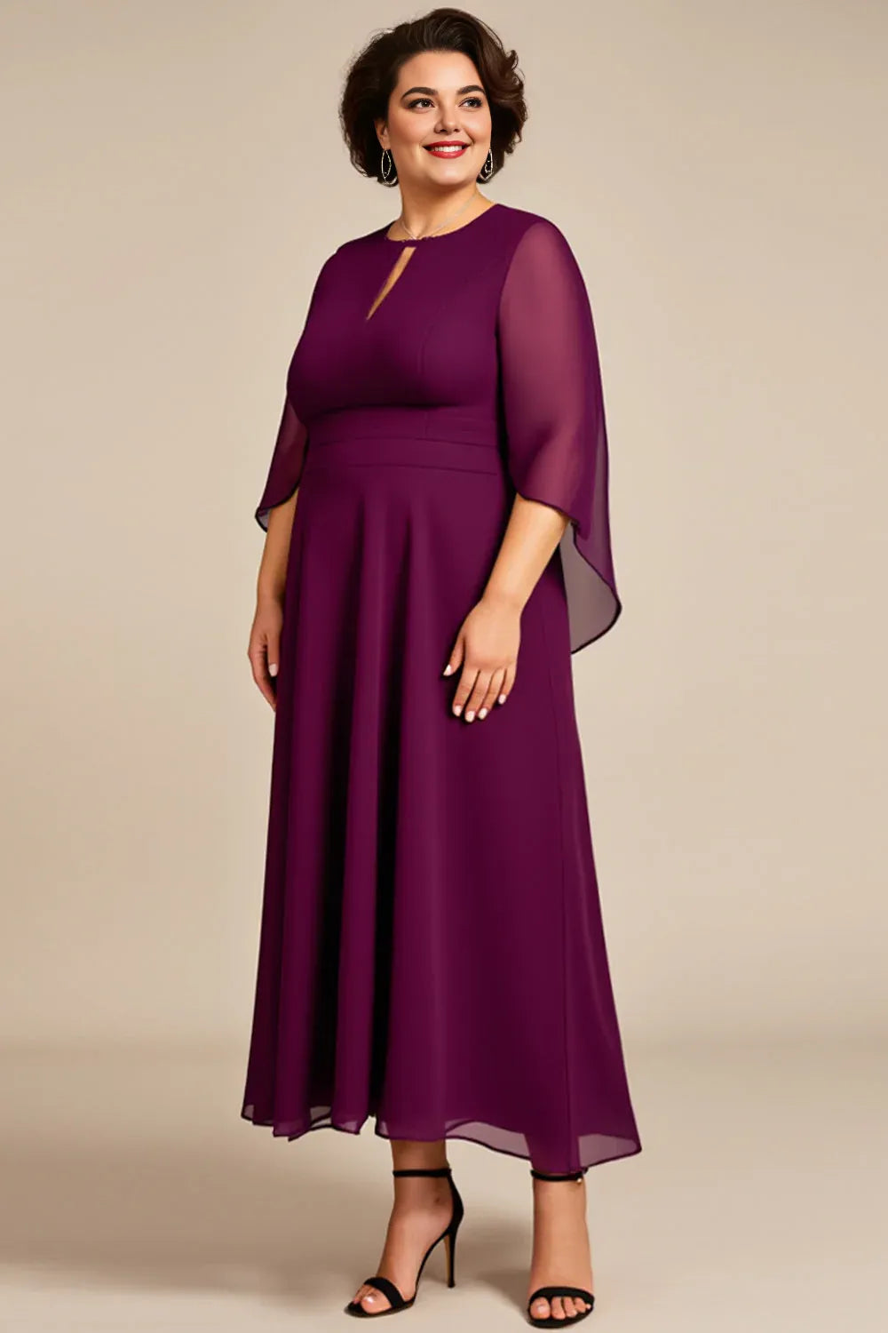 Beautiful Timeless Elegant Chiffon Long Sleeve Long Mother of the Bride Dress
