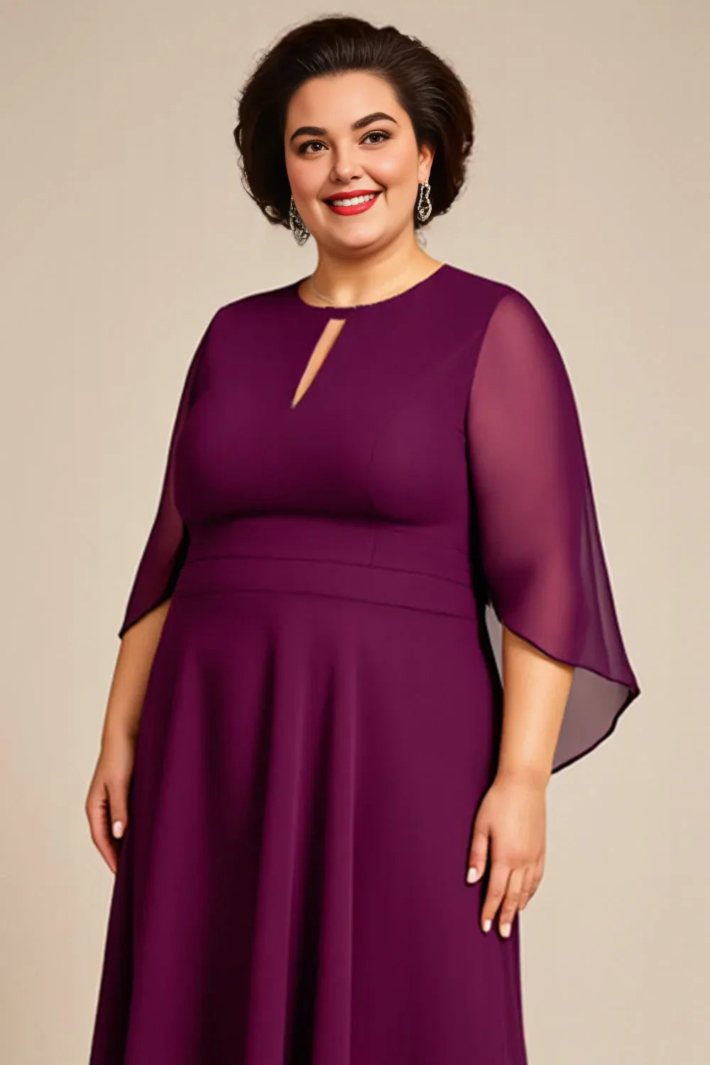 Beautiful Timeless Elegant Chiffon Long Sleeve Long Mother of the Bride Dress
