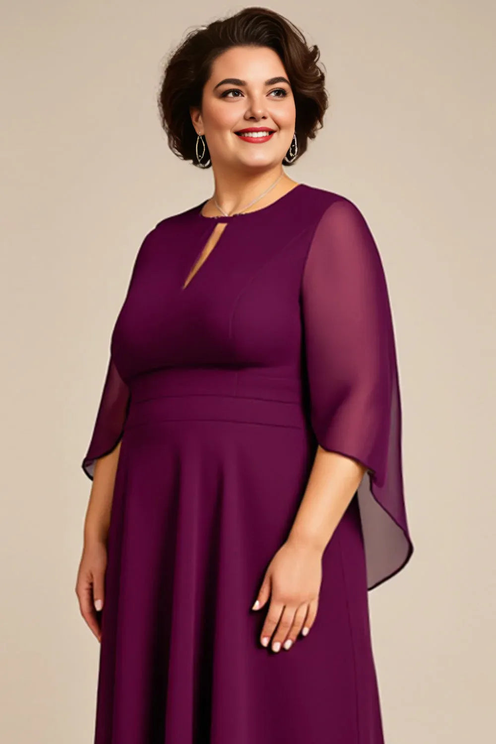 Beautiful Timeless Elegant Chiffon Long Sleeve Long Mother of the Bride Dress