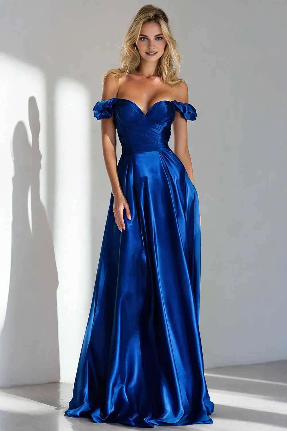 Refined Beautiful Timeless Chic Elegant Royal Blue Satin Sleeveless Floor-Length Prom Dress