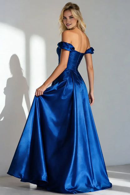 Refined Beautiful Timeless Chic Elegant Royal Blue Satin Sleeveless Floor-Length Prom Dress