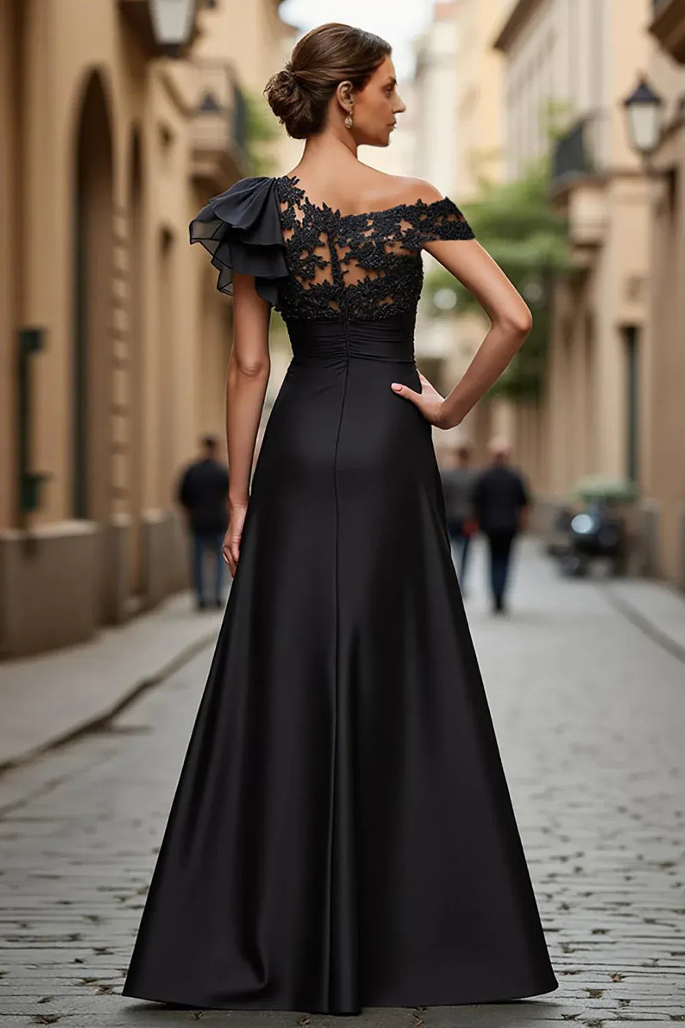 Timeless Special Occasion Elegant Black Lace Floor-Length Mother of the Bride Dress