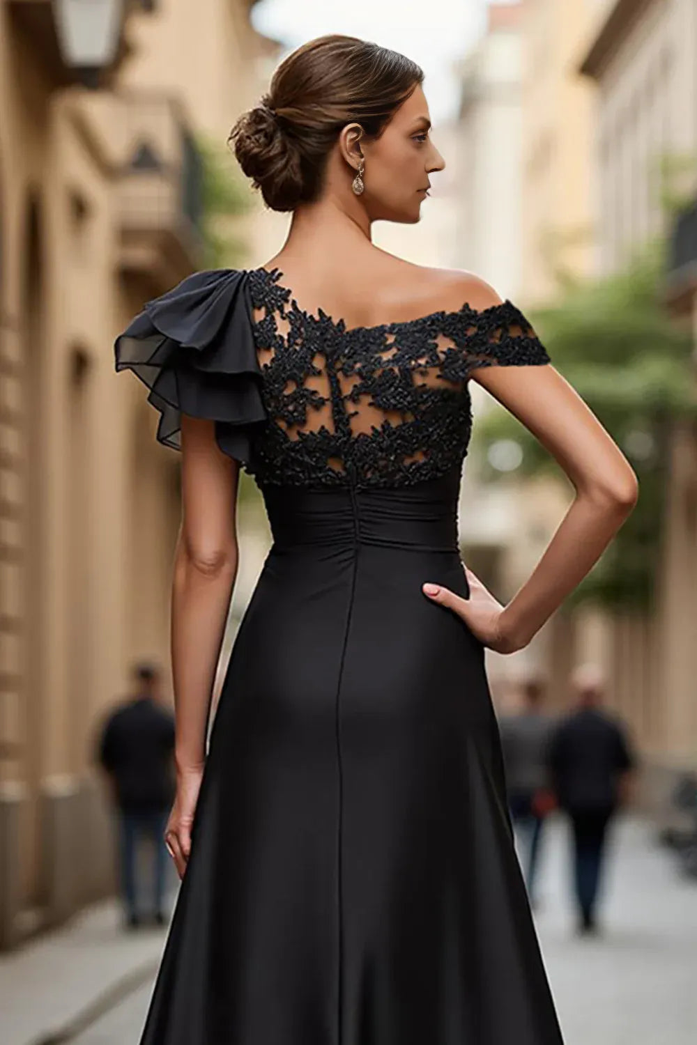 Timeless Special Occasion Elegant Black Lace Floor-Length Mother of the Bride Dress
