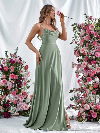Special Occasion Sophisticated Graceful Stylish Refined Elegant Navy Blue Satin Sleeveless Prom Dress