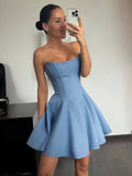 Blue A Line Strapless Short Homecoming Dress 21th Birthday Outfits