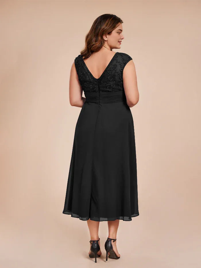 Stylish Refined Beautiful Elegant Black Chiffon Floor-Length Mother of the Bride Dress
