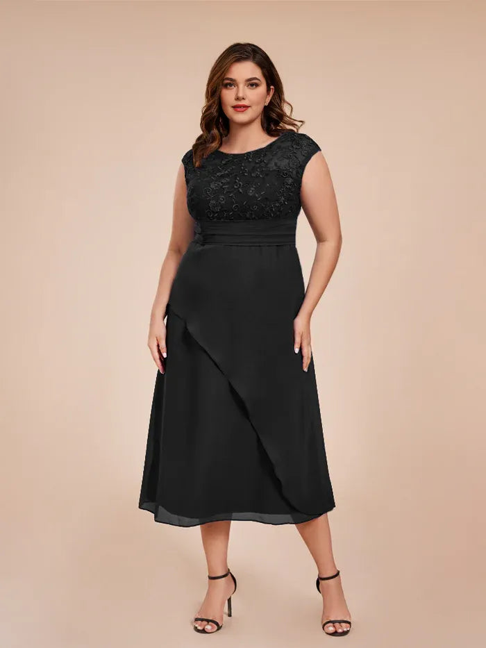 Stylish Refined Beautiful Elegant Black Chiffon Floor-Length Mother of the Bride Dress