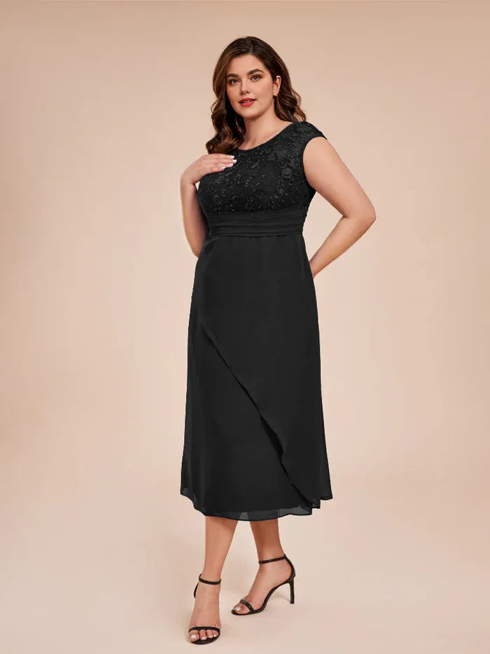 Stylish Refined Beautiful Elegant Black Chiffon Floor-Length Mother of the Bride Dress