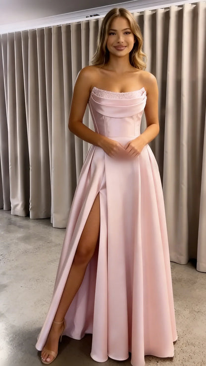 Stylish Refined Beautiful Timeless Special Occasion Elegant Red Satin Strapless Prom Dress
