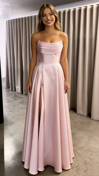 Stylish Refined Beautiful Timeless Special Occasion Elegant Red Satin Strapless Prom Dress